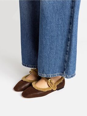 Larroudé Brown Faux-Shearling Trim Loafers